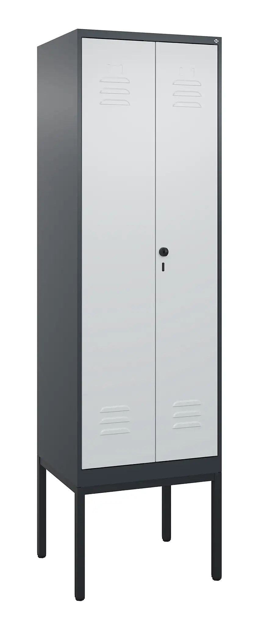 C+P Doppel-Spind Classic PLUS mit Gestell | 2 Abteile mit Trennwand im oberen Fach | HxBxT 212x60x50cm | Sicherheits-Drehriegel | Stahl | Anthrazitgrau/Lichtgrau