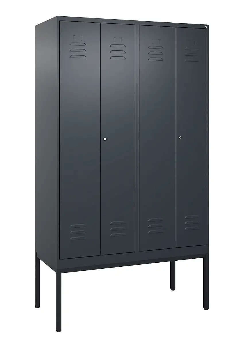 C+P Doppel-Spind Classic PLUS mit Gestell | 4 Abteile mit Trennwand im oberen Fach | HxBxT 212x120x50cm | Zylinderschloss | Stahl | Anthrazitgrau/Anthrazitgrau