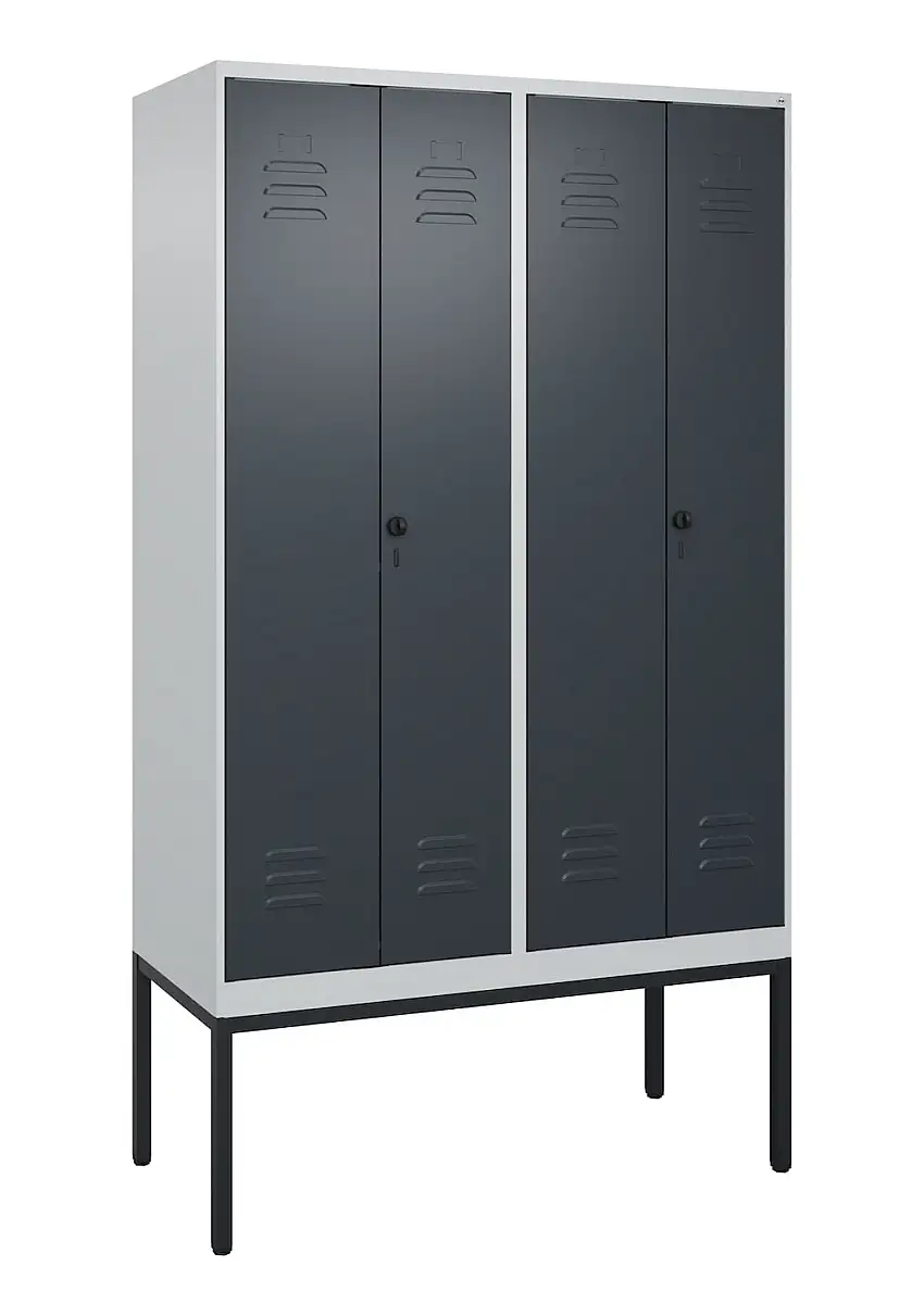 C+P Doppel-Spind Classic PLUS mit Gestell | 4 Abteile | HxBxT 212x120x50cm | Sicherheits-Drehriegel | Stahl | Lichtgrau/Anthrazitgrau
