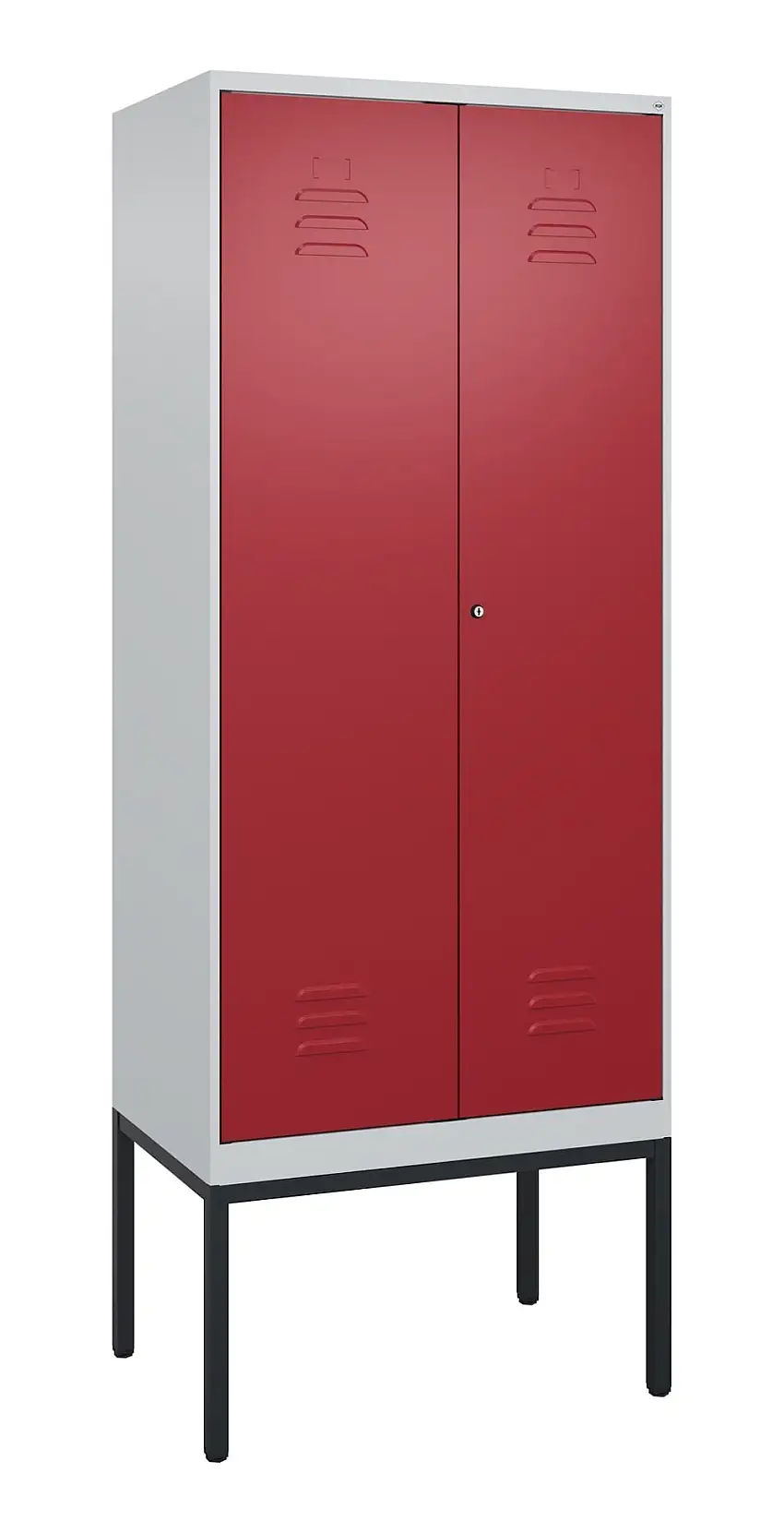 C+P Doppel-Spind Classic PLUS mit Gestell | 2 Abteile | HxBxT 212x80x50cm | Zylinderschloss | Stahl | Lichtgrau/Rubinrot