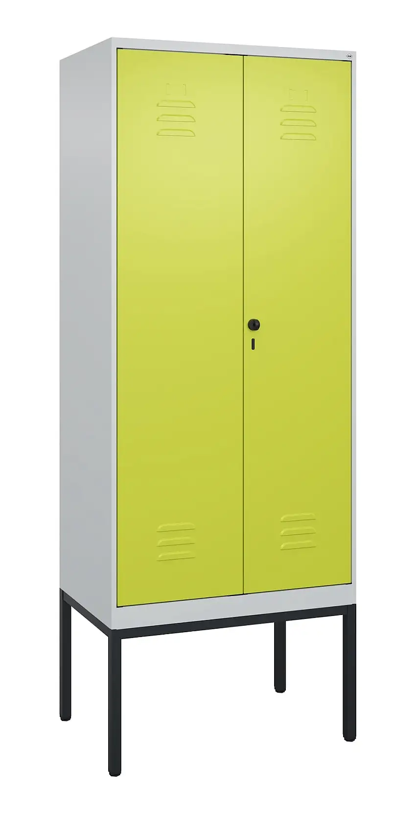 C+P Doppel-Spind Classic PLUS mit Gestell | 2 Abteile | HxBxT 212x80x50cm | Sicherheits-Drehriegel | Stahl | Lichtgrau/Clowngrün