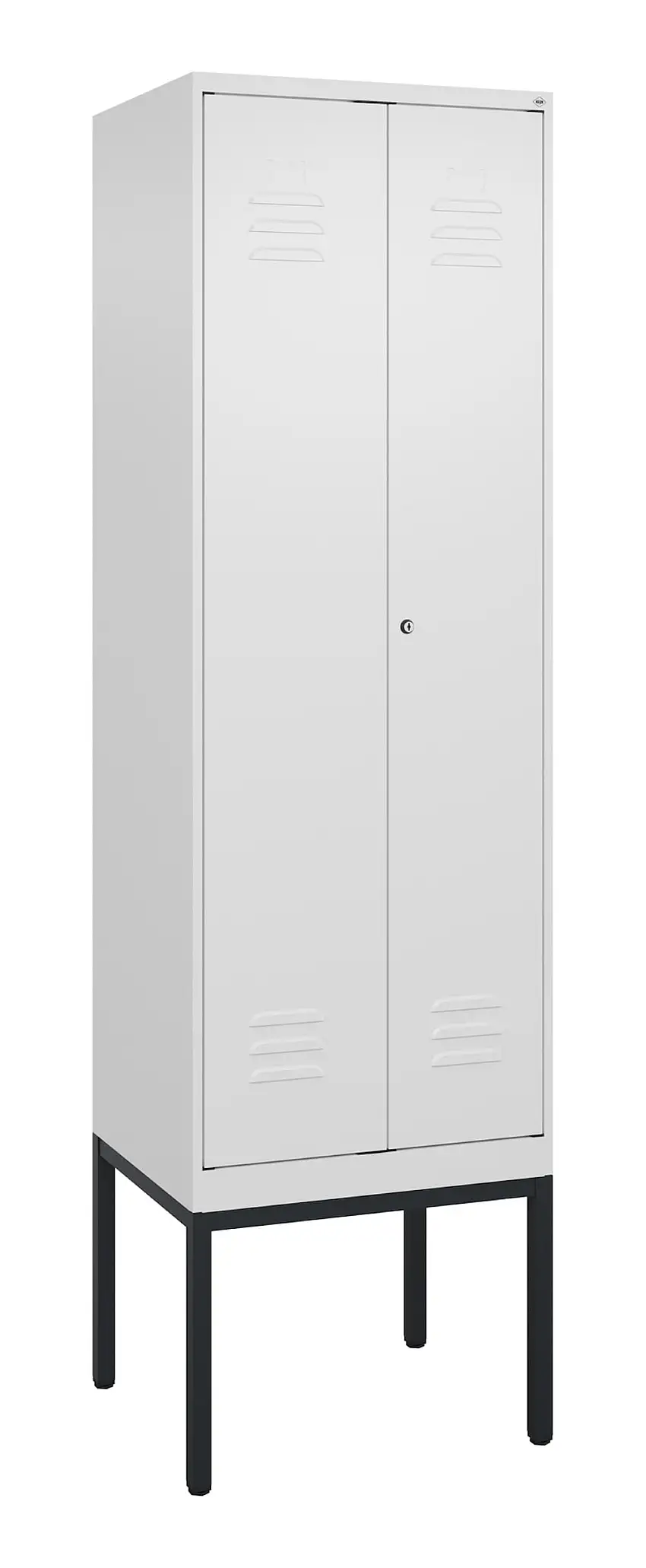 C+P Doppel-Spind Classic PLUS mit Gestell | 2 Abteile mit Trennwand im oberen Fach | HxBxT 212x60x50cm | Zylinderschloss | Stahl | Verkehrsweiß/Verkehrsweiß