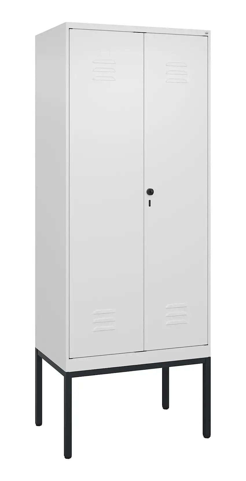 C+P Doppel-Spind Classic PLUS mit Gestell | 2 Abteile mit Trennwand im oberen Fach | HxBxT 212x80x50cm | Sicherheits-Drehriegel | Stahl | Verkehrsweiß/Verkehrsweiß