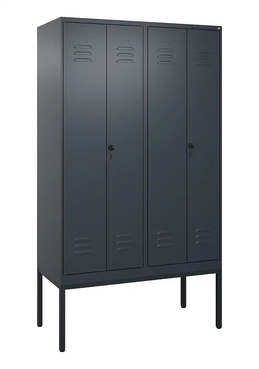 C+P Doppel-Spind Classic PLUS mit Gestell | 4 Abteile | HxBxT 212x120x50cm | Sicherheits-Drehriegel | Stahl | Anthrazitgrau/Anthrazitgrau