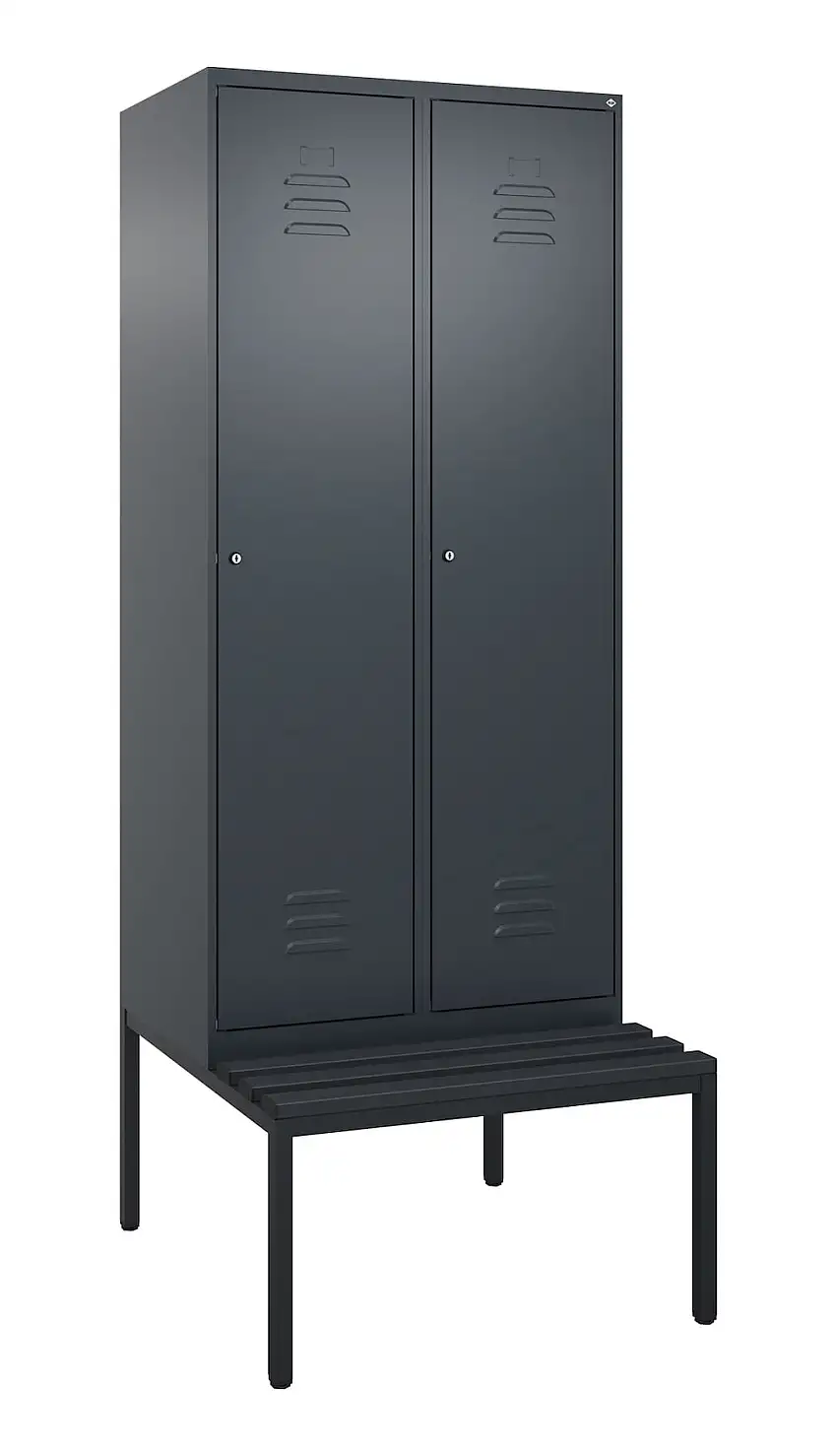 C+P Spind Classic PLUS mit untergebauter Sitzbank aus Kunststoff | 2 Abteile | HxBxT 212x80x81,5cm | Zylinderschloss | Stahl | Anthrazitgrau/Anthrazitgrau