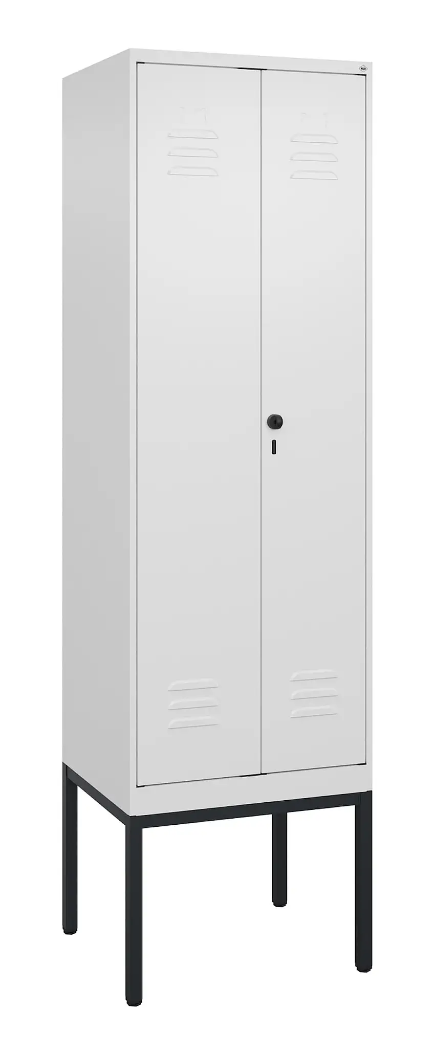 C+P Doppel-Spind Classic PLUS mit Gestell | 2 Abteile mit Trennwand im oberen Fach | HxBxT 212x60x50cm | Sicherheits-Drehriegel | Stahl | Verkehrsweiß/Verkehrsweiß