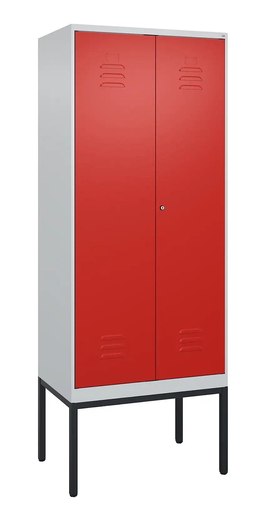 C+P Doppel-Spind Classic PLUS mit Gestell | 2 Abteile | HxBxT 212x80x50cm | Zylinderschloss | Stahl | Lichtgrau/Verkehrsrot