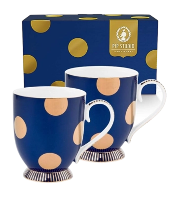 Tasse Pip Studio Dot Delight Navy-Gold 350 ml (2er-Set)