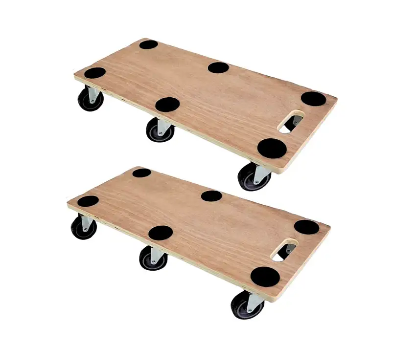 Mega Deal 2x Profi Transportroller mit 6 Rollen | HxBxT 11x30x68cm | Traglast 300kg | Sperrholzplatte | Braun