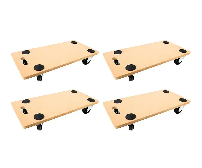 Mega Deal 4x Profi Transportroller mit 4 Rollen | HxBxT 11,5x30x60cm | Traglast 200kg | MDF Holzplatte | Braun