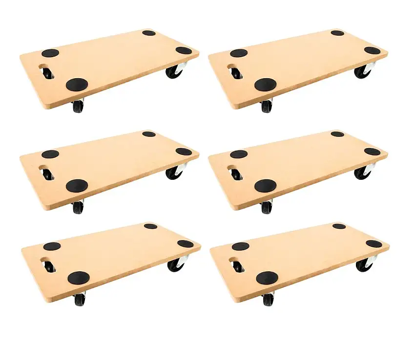 Mega Deal 6x Profi Transportroller mit 4 Rollen | HxBxT 11,5x30x60cm | Traglast 200kg | MDF Holzplatte | Braun