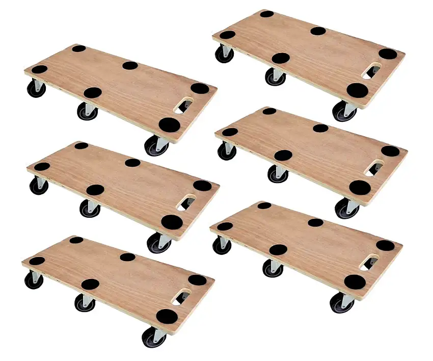 Mega Deal 6x Profi Transportroller mit 6 Rollen | HxBxT 11x30x68cm | Traglast 300kg | Sperrholzplatte | Braun