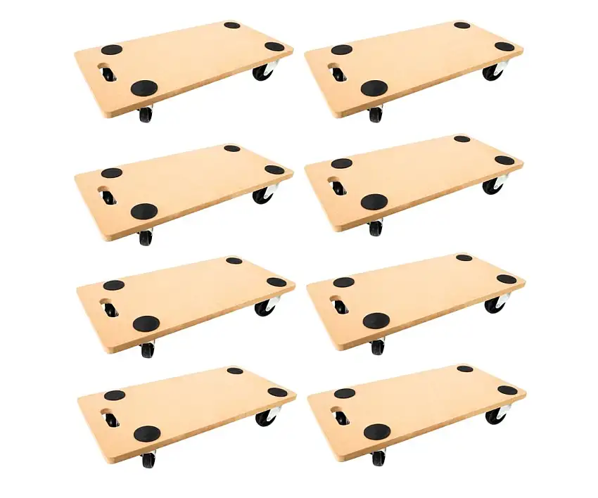 Mega Deal 8x Profi Transportroller mit 4 Rollen | HxBxT 11,5x30x60cm | Traglast 200kg | MDF Holzplatte | Braun