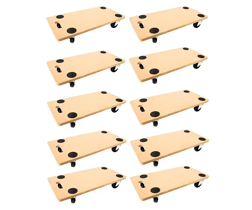 Mega Deal 10x Profi Transportroller mit 4 Rollen | HxBxT 11,5x30x60cm | Traglast 200kg | MDF Holzplatte | Braun