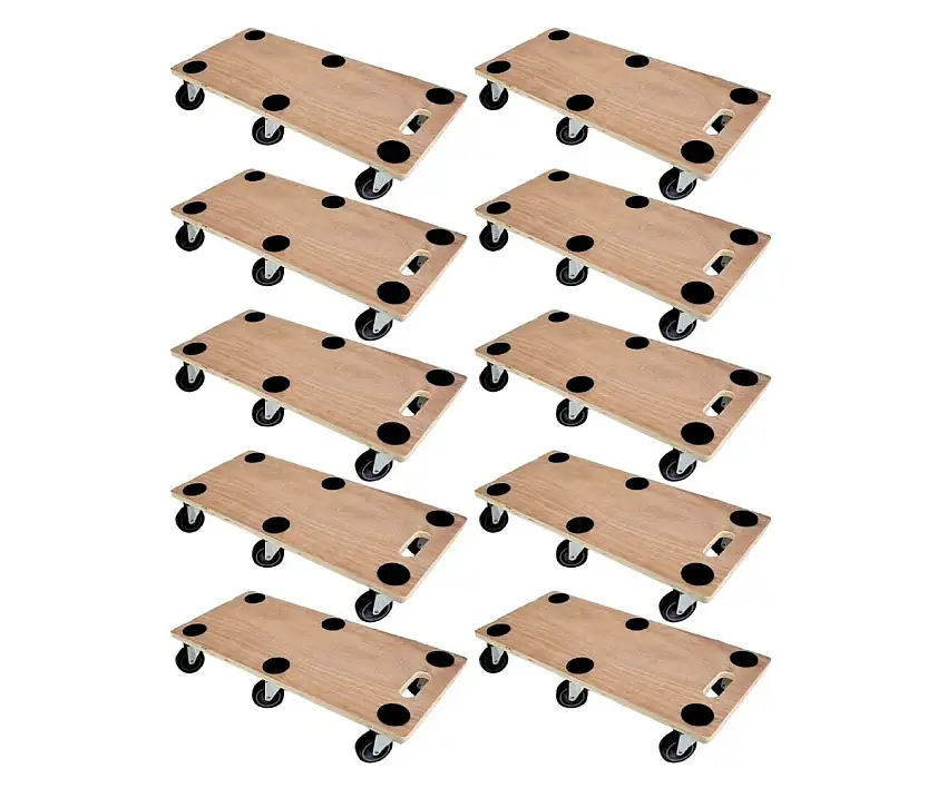 Mega Deal 10x Profi Transportroller mit 6 Rollen | HxBxT 11x30x68cm | Traglast 300kg | Sperrholzplatte | Braun