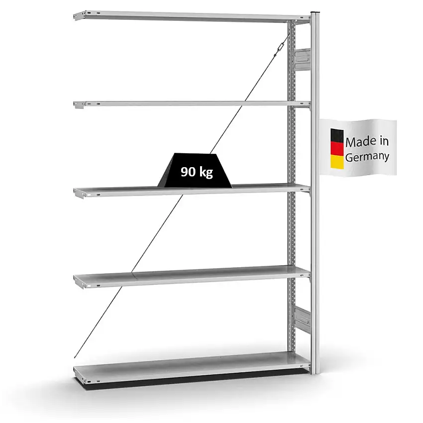 Profi-Lagerregal Stecksystem MAGNUS Made in Germany | Anbauregal | HxBxT 200x130x30cm | Fachlast 90kg | Verzinkt
