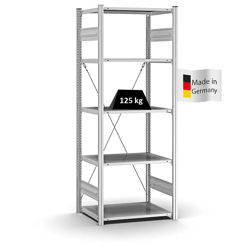 Profi-Lagerregal Stecksystem MAGNUS Made in Germany | Grundregal | HxBxT 200x75x50cm | Fachlast 125kg | Verzinkt