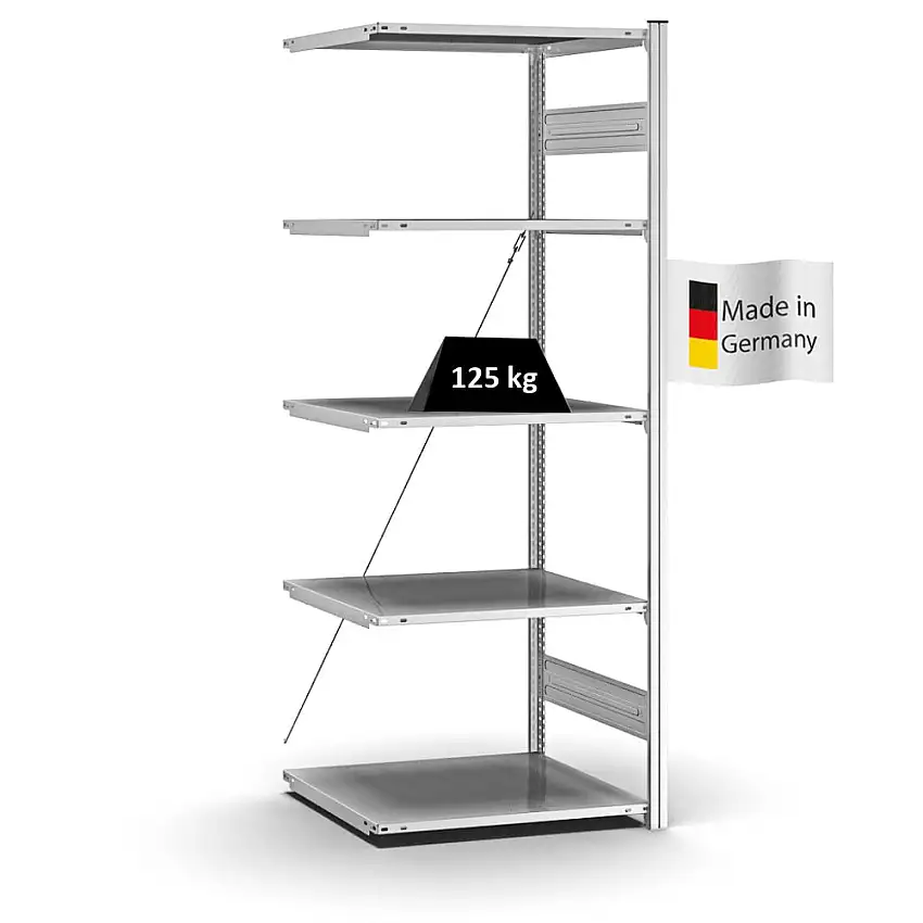 Profi-Lagerregal Stecksystem MAGNUS Made in Germany | Anbauregal | HxBxT 200x75x60cm | Fachlast 125kg | Verzinkt