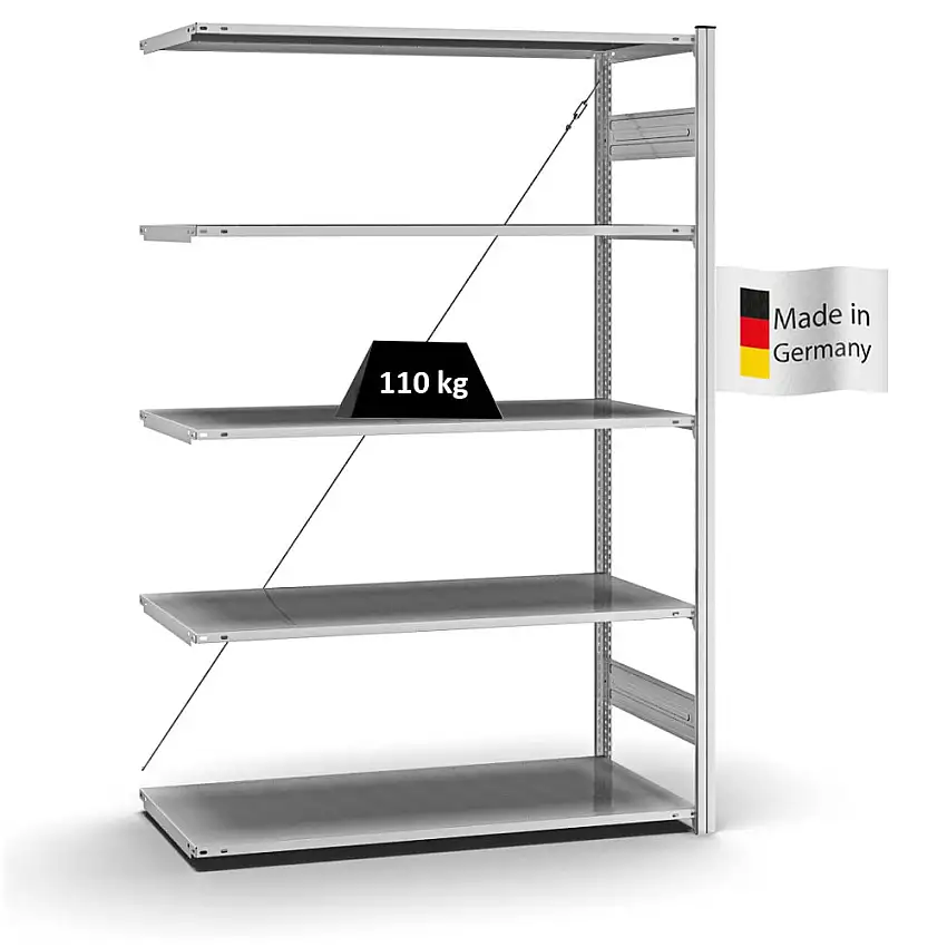Profi-Lagerregal Stecksystem MAGNUS Made in Germany | Anbauregal | HxBxT 200x130x60cm | Fachlast 110kg | Verzinkt
