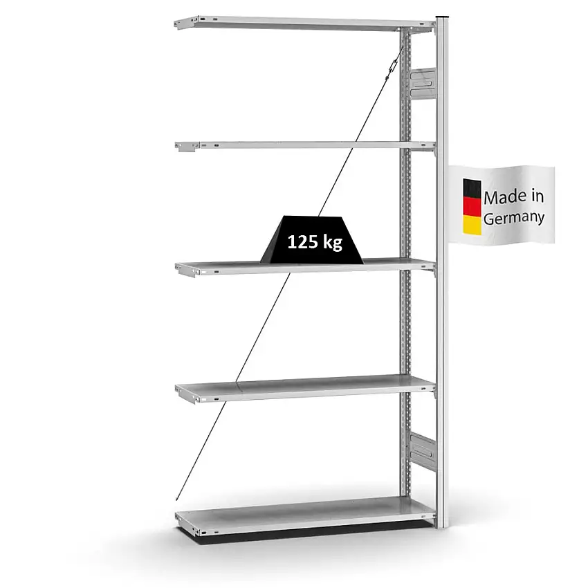 Profi-Lagerregal Stecksystem MAGNUS Made in Germany | Anbauregal | HxBxT 200x100x30cm | Fachlast 125kg | Verzinkt