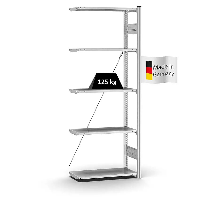 Profi-Lagerregal Stecksystem MAGNUS Made in Germany | Anbauregal | HxBxT 200x75x30cm | Fachlast 125kg | Verzinkt
