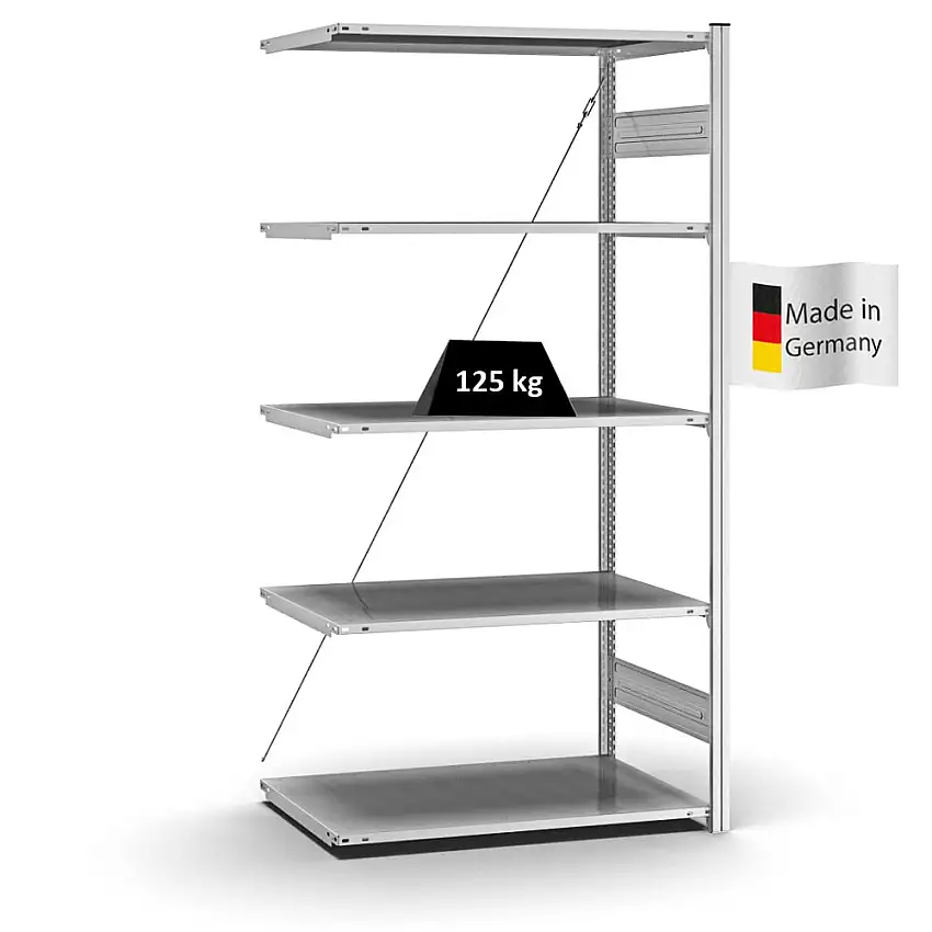 Profi-Lagerregal Stecksystem MAGNUS Made in Germany | Anbauregal | HxBxT 200x100x60cm | Fachlast 125kg | Verzinkt