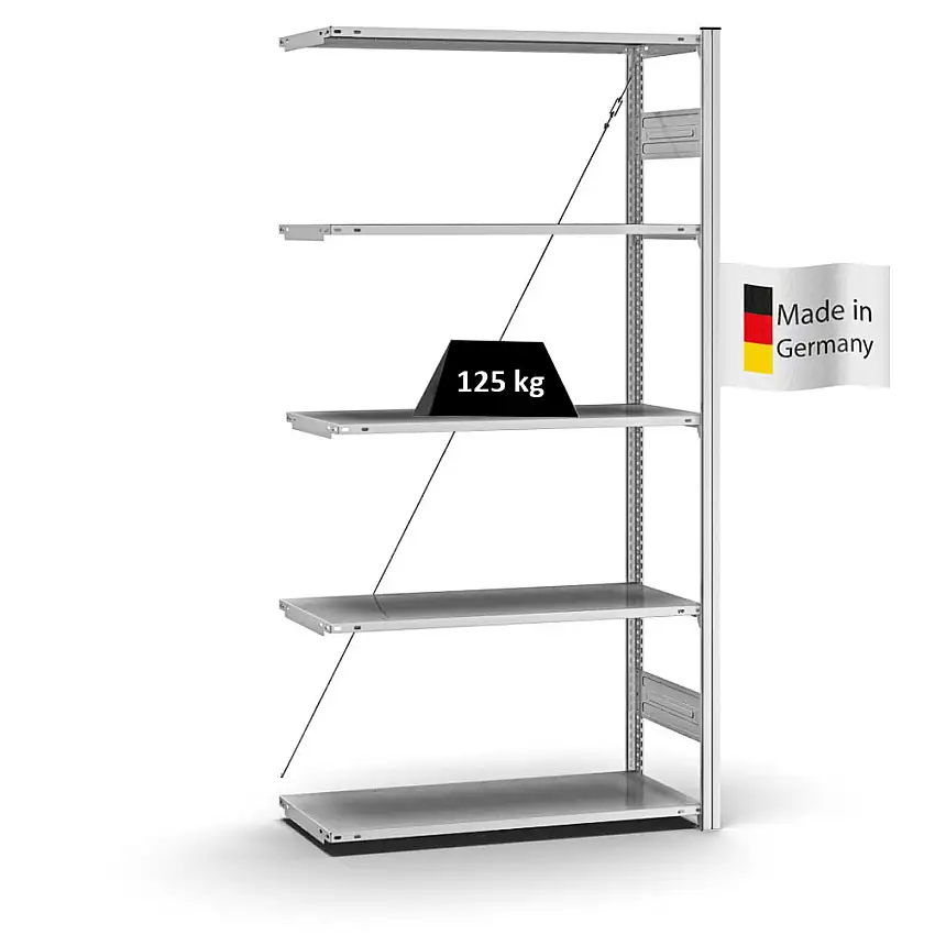 Profi-Lagerregal Stecksystem MAGNUS Made in Germany | Anbauregal | HxBxT 200x100x40cm | Fachlast 125kg | Verzinkt