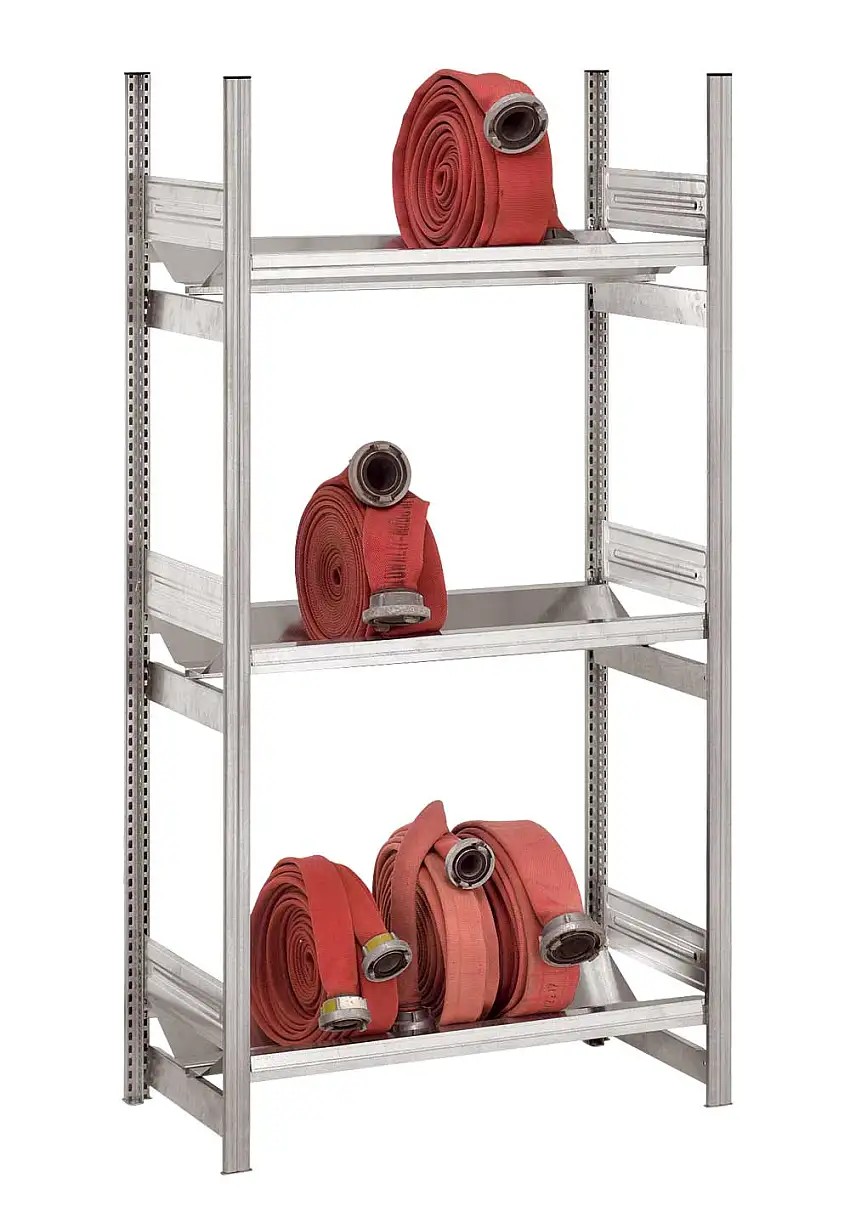 Feuerwehr-Schlauchregal Stecksystem MAGNUS Made in Germany | Grundregal | HxBxT 250x100x50cm | 4 Ebenen | Fachlast 100kg | Verzinkt