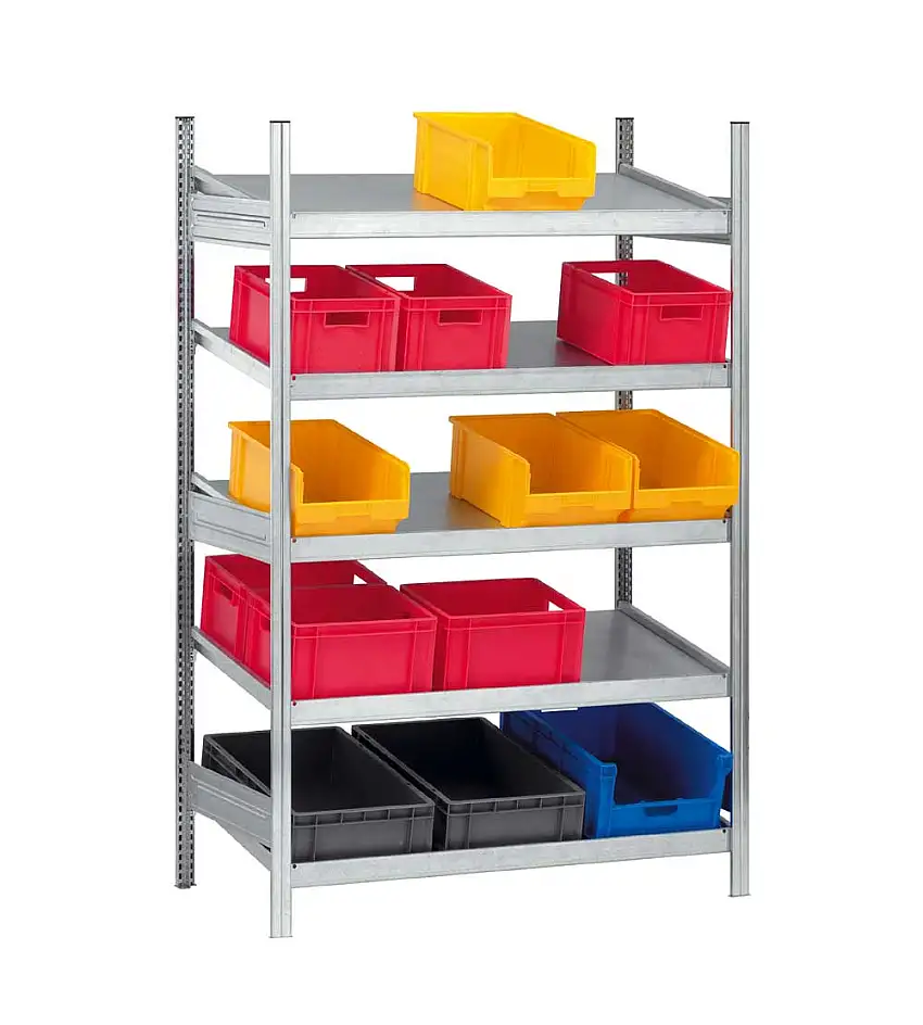 Kanbanregal Stecksystem MAGNUS Made in Germany | Grundregal | HxBxT 200x130x120cm | 5 Ebenen | Fachlast 200kg | Verzinkt