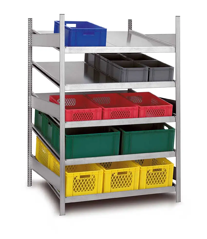 Kanbanregal Stecksystem MAGNUS Made in Germany | Anbauregal | HxBxT 200x130x60cm | 5 Ebenen | Fachlast 200kg | Verzinkt