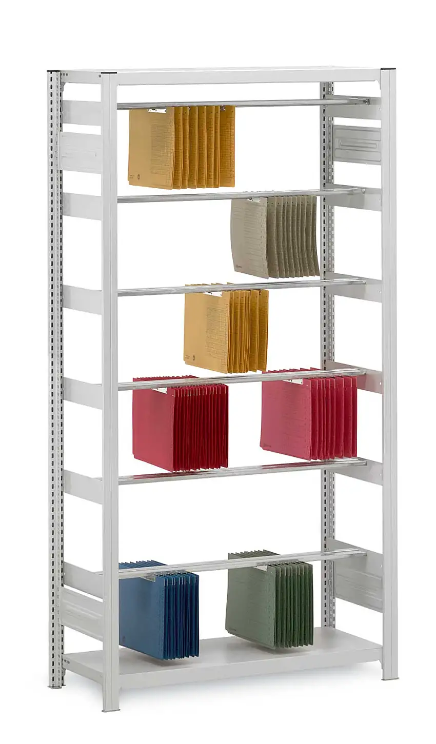 Pendelhefter-Regal einseitig Stecksystem MAGNUS Made in Germany | Anbauregal | HxBxT 235x100x40cm | 7 Ebenen | Fachlast 40kg | Pendelsystem Elba/Leitz | Verzinkt