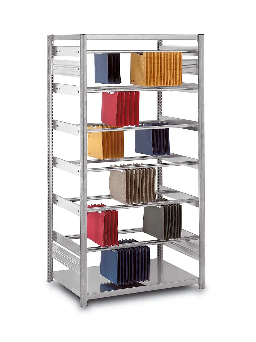 Pendelhefter-Regal doppelseitig Stecksystem MAGNUS Made in Germany | Grundregal | HxBxT 300x100x80cm | 9 Ebenen | Fachlast 40kg | Pendelsystem Zippel | Verzinkt
