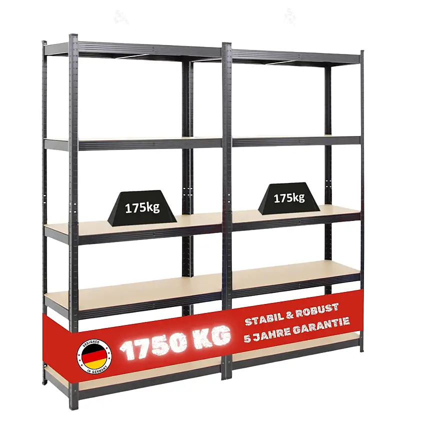 Mega Deal 2x Kellerregal GORILLA | HxBxT 180x90x40cm | Fachlast 175kg | Schwarz | Garagenregal Schwerlastregal Werkstattregal Lagerregal Steckregal