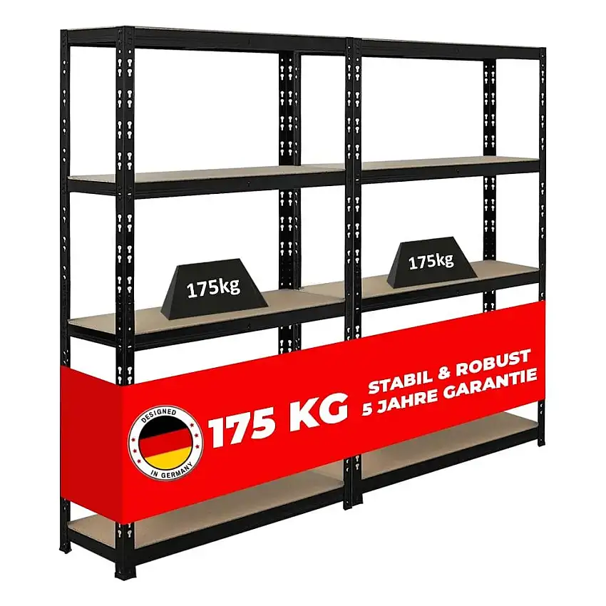Mega Deal | 2x Schwerlastregal APOLLO | HxBxT 150x90x30 cm | Fachlast 175kg | Schwarz