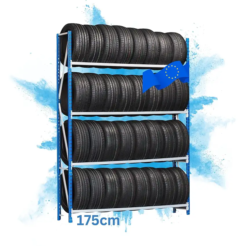 Reifenregal High MAXIMUS Pro | Grundregal | HxBxT 250x175x50cm | 4 Ebenen | 150kg Fachlast | Lichtblau/Lichtgrau