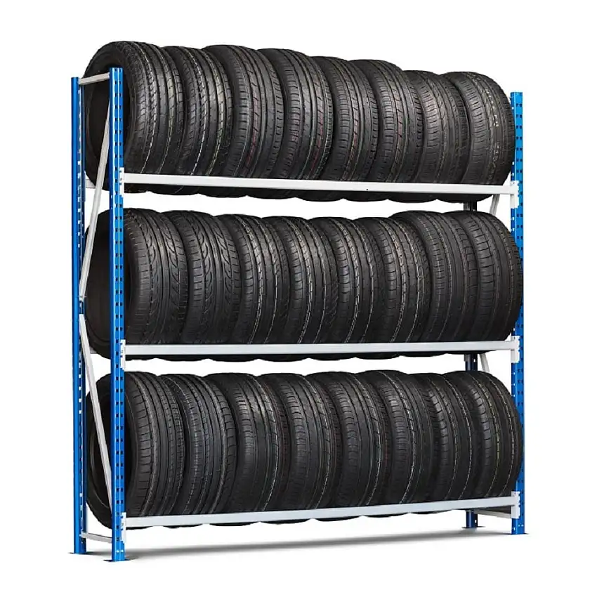 Reifenregal High MAXIMUS Pro | Anbauregal | HxBxT 250x200x50cm | 4 Ebenen | 140kg Fachlast | Lichtblau/Lichtgrau