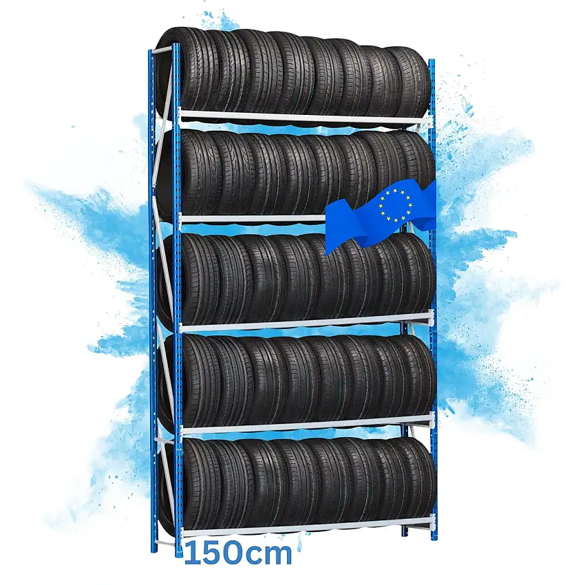 Reifenregal Giant MAXIMUS Pro | Grundregal | HxBxT 300x150x50cm | 5 Ebenen | 160kg Fachlast | Lichtblau/Lichtgrau