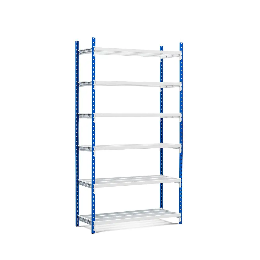 Fachbodenregal MAXIMUS Pro | Anbauregal | HxBxT 220x100x120cm | 6 Ebenen | offener Fachboden | Fachlast 286kg | Lichtblau/Lichtgrau