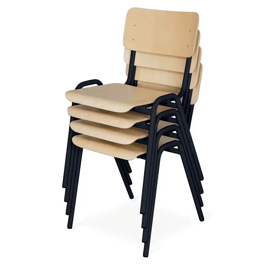 Stapelstuhl 4er Set | Schwarz/Buche | aus Holz | HxBxT 80x38x41cm | Stapelbar