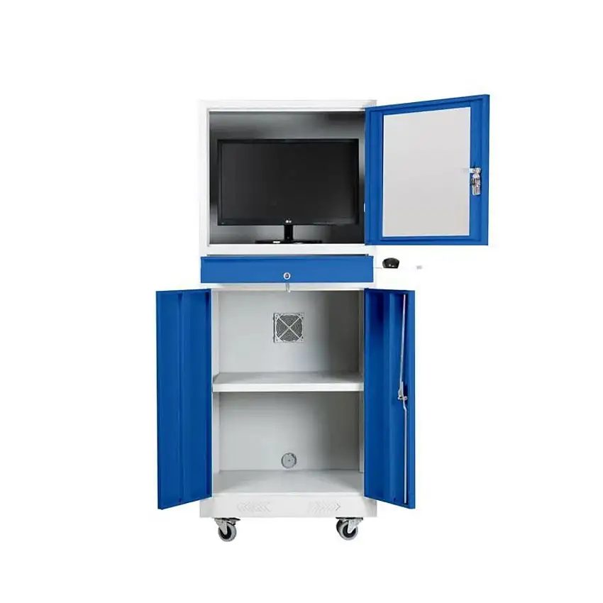 Industrie-PC-Schrank BEAR auf Rollen | HxBxT 170x68x60cm | Grau-Blau