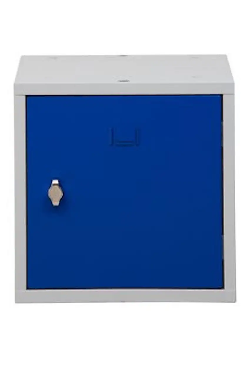 Würfelschrank Monkey | HxBxT 38x38x38 cm | Vorhängeschloss | Grau-Blau