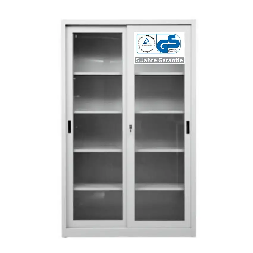 Schiebetürenschrank DINO | 5 Ordnerhöhen | Glastüren | HxBxT 195x120x45 cm | Grau