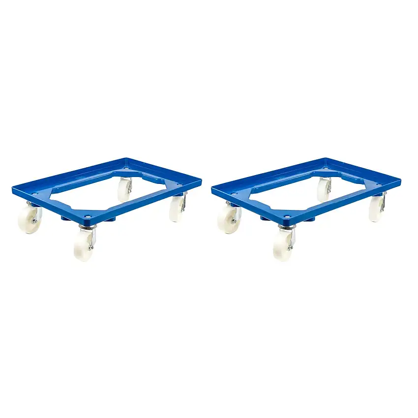 SparSet 2x Transportroller für Euroboxen 60x40cm mit Kunststoffräder blau | Offenes Deck | 2 Lenkrollen & 2 Bockrollen | Traglast 300kg | Kistenroller Logistikroller Rollwagen Profi-Fahrgestell