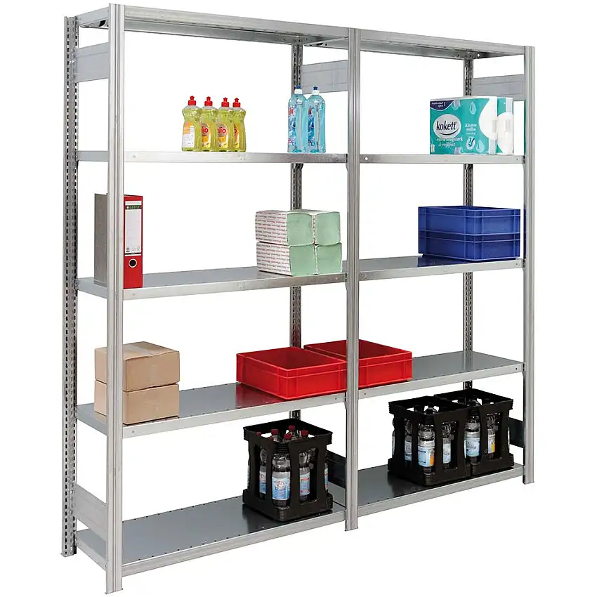 Fachbodenregal FALKE | Light-Duty | Anbauregal | HxBxT 200x88x50cm | 5 Ebenen | Fachlast 150kg | Beidseitig nutzbar | Verzinkt
