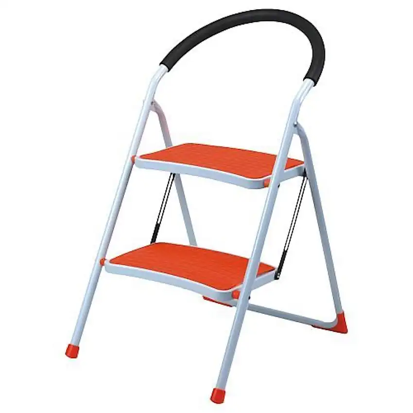 Small Giraffe Einseitige Metall-Klappleiter | 2 Stufen | Orange | 150kg Tragkraft | Leiter, Trittleiter, Stufenleiter, Haushaltsleiter