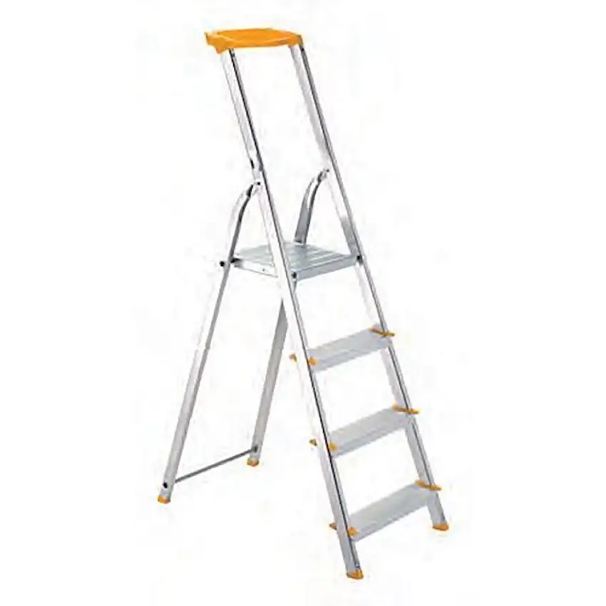 Metal Single Giraffe Einseitige-Aluminium-Bügelleiter mit Ablageschale | 5 Stufen | 175cm hoch | Leiter, Trittleiter, Bügelleiter, Stehleiter, Haushaltsleiter