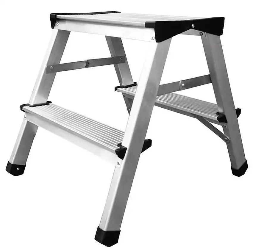 Metal Double Giraffe Doppelseitige-Aluminium-Stufenstehleiter | 2x2 Stufen | 125kg Tragkraft | Leiter, Trittleiter, Stufenleiter, Haushaltsleiter