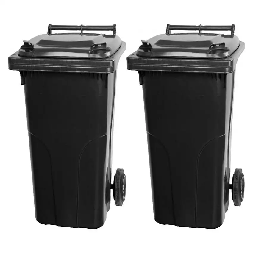 SuperSparSet 2x PROREGAL 2-Rad-Mülltonne MGB | HDPE-Kunststoff | 120 Liter | Grau/Schwarz