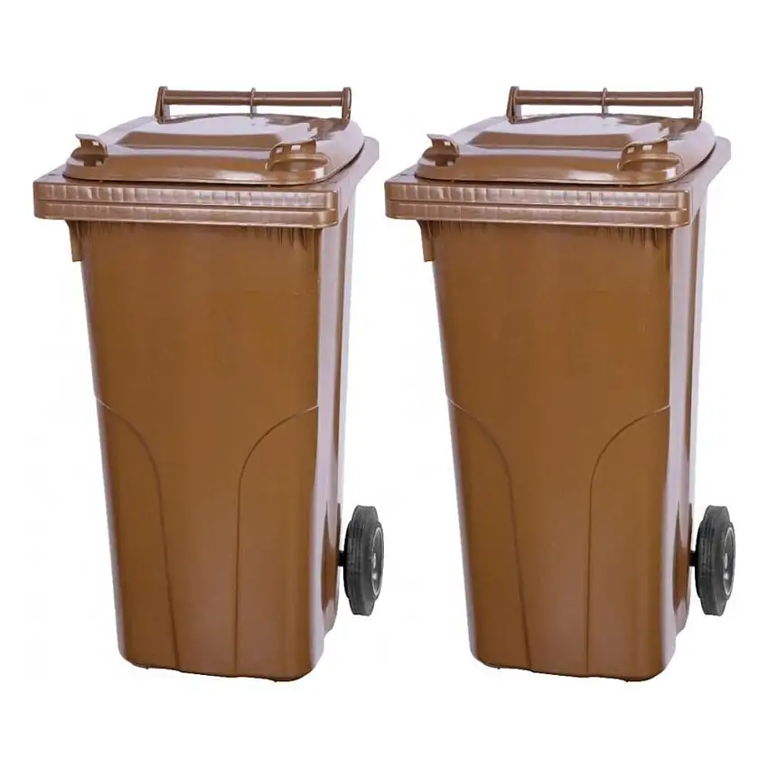 SuperSparSet 2x PROREGAL 2-Rad-Mülltonne MGB | HDPE-Kunststoff | 120 Liter | Braun