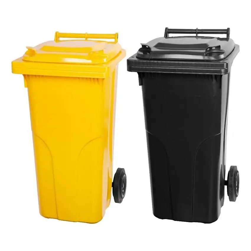 SuperSparSet 2x PROREGAL 2-Rad-Mülltonne MGB | HDPE-Kunststoff | 120 Liter | Gelb & Grau/Schwarz